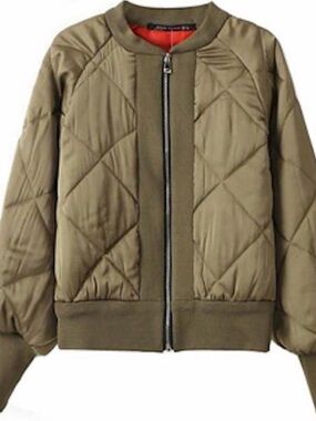 ZARA Olive Quilted Bomber Jacket - Women